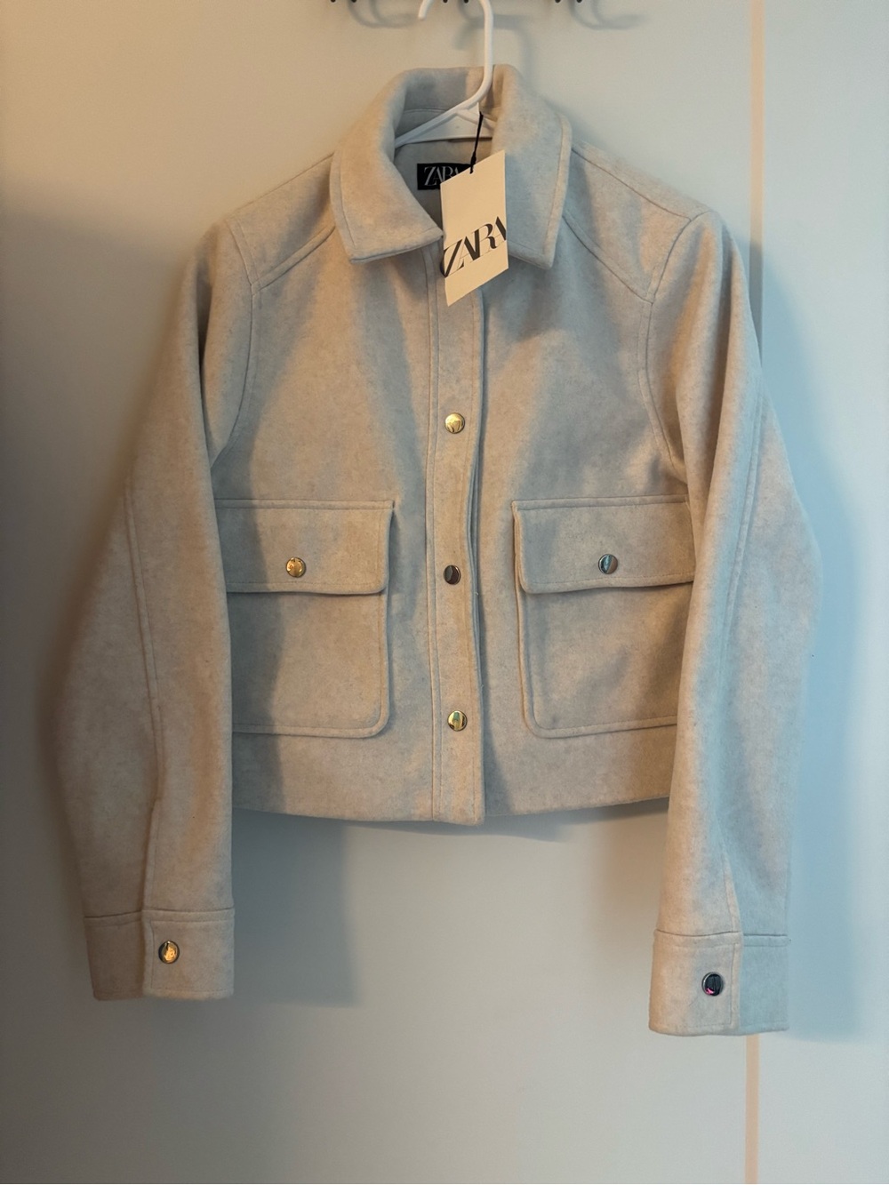 ZARA Cream Utility Crop Jacket with Front Pockets